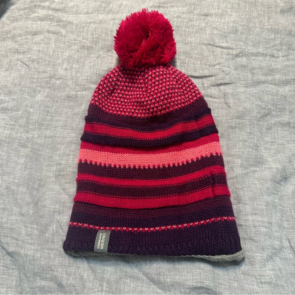 Icebreaker Chateau Merino Wool Striped Knit Ski Beanie Hat Winter